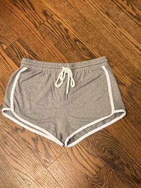 Women’s Gray Drawstring Athletic Shorts with White Trim